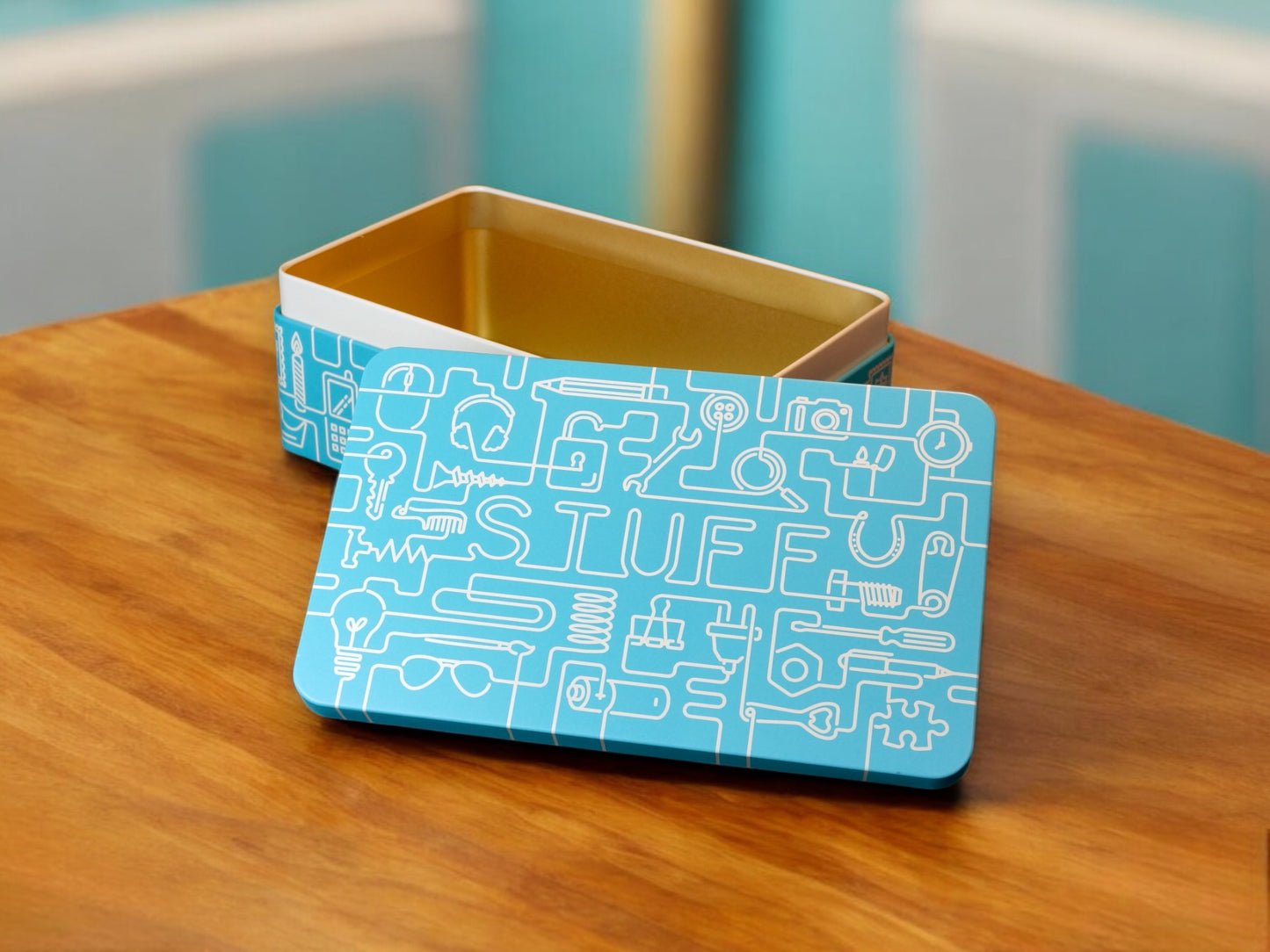 TINIT's Stuff Tin - Cream on Turquoise